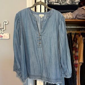 Wonderly Blue Chambray Blouse with Button Details